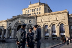 Police stationed at the main square of Yerevan in order to stop the riot from demonstrators.April 15, 2018, Yerevan-Armenia.