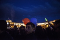 People are celebrating the prime minister Serzh Sargsyan resign at Republic square. This was the country's biggest political upheaval since 1991. April 23, 2018, Yerevan-Armenia.