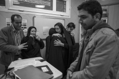 The family of the Brain dead person learns of his diagnosis and start mourning his death.From left : His son in-law, Sister, mother, daughter, two sons.In a hospital in Tehran.21 Jan 2014.